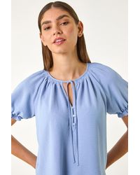Roman - Shirred Tie Front Neck Top - Lyst