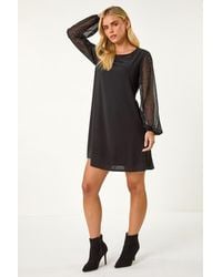 Roman Petite - Hotfix Sleeve Stretch Shift Dress - Lyst