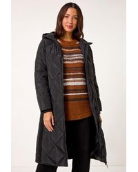 Roman - Longline Diamond Quilt Hooded Coat - Lyst