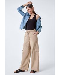 Roman - Cotton Elastic Waist Wide Leg Cargo Trousers - Lyst