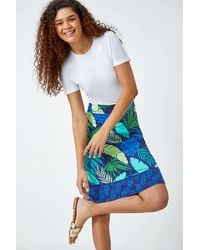 Roman - A-line Palm Leaf Border Stretch Skirt - Lyst