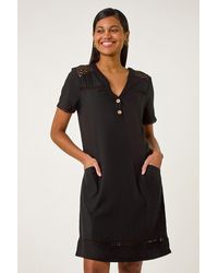 Roman - Linen Mix Button Shift Dress - Lyst