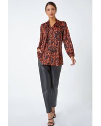 Roman - Animal Print Tie Neck Chiffon Top - Lyst