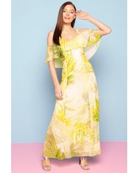 Roman - Leaf Print Cold Shoulder Chiffon Maxi Dress - Lyst