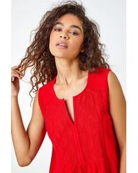 Roman - Embroidered V-Neck Peplum Cotton Vest - Lyst