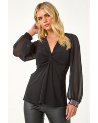 Roman Petite - V-Neck Diamante Cuff Stretch Top - Lyst