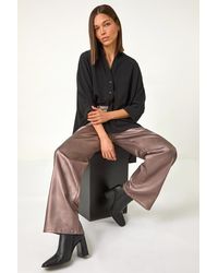 Roman - Coated Stretch Waist Wide Leg Trousers - Lyst
