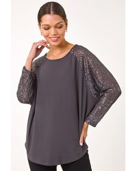 Roman - Sequin Sleeve Tunic Stretch Top - Lyst