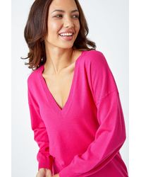 Roman - Plain Stretch V-Neck Longline Jumper - Lyst