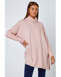 Roman - Cable Knit Roll Neck Poncho Jumper - Lyst