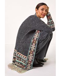 Roman - Nordic Pattern Fringe Hem Cardigan - Lyst
