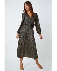 Roman - Metallic Star Print Corsage Midi Wrap Dress - Lyst