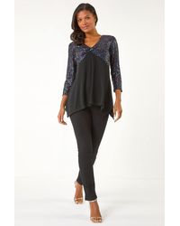 Roman - Sequin Bodice V-Neck Stretch Tunic Top - Lyst