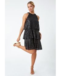Roman - Dusk Fashion Sequin Embellished Tiered Stretch Dress - Lyst