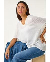 Roman - Textured V-Neck Cocoon Stretch Top - Lyst