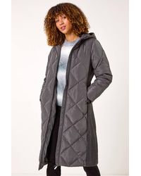 Roman - Longline Diamond Quilt Hooded Coat - Lyst