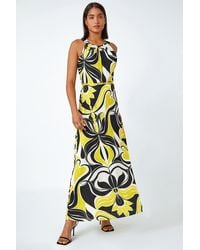 Roman - Abstract Print Halter Neck Maxi Dress - Lyst