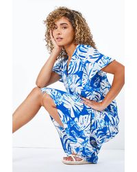 Roman Petite - Tropical Tie Detail Midi Dress - Lyst