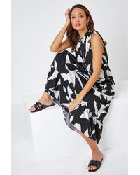 Roman - Abstract Print Frill Detail Midi Dress - Lyst