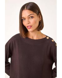 Roman - Slash Neck Button Detail Knit Jumper - Lyst