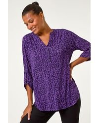 Roman - Leaf Print Button Detail Shirt - Lyst