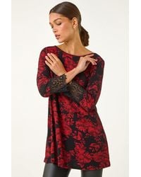 Roman - Floral Lace Trim Stretch Top - Lyst