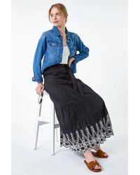 Roman - Cotton Broderie A Line Tiered Maxi Skirt - Lyst