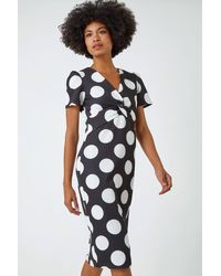 Roman - Polka Dot Premium Stretch Midi Twist Dress - Lyst