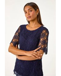 Roman - Floral Lace Stretch Jersey T-Shirt - Lyst