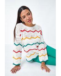 Roman - Cotton Blend Stripe Print Crochet Jumper - Lyst