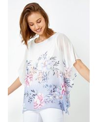 Roman - Floral Print Chiffon Overlay Top - Lyst
