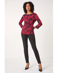 Roman - Floral Twist Detail Stretch Top - Lyst