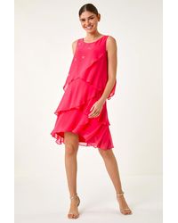 Roman - Embellished Chiffon Frill Swing Dress - Lyst