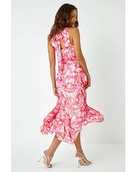 Roman - Halterneck Butterfly Chiffon Asymmetric Dress - Lyst