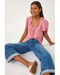 Roman - Ruffle Front Stretch Top - Lyst
