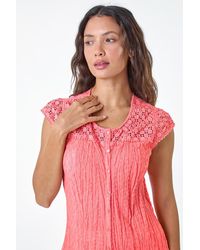 Roman - Lace Yoke Cap Sleeve Crinkle Blouse - Lyst