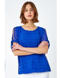 Roman - Textured Spot Split Sleeve Chiffon Top - Lyst