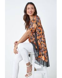 Roman - Tropical Print Chiffon Hem Stretch Tunic Top - Lyst