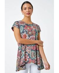 Roman - Floral Stretch Hanky Hem Tunic Top - Lyst