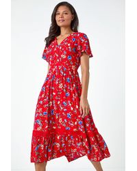 Roman - Floral Lace Trim Pocket Midi Dress - Lyst