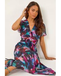 Roman Petite - Print Twist Front Dobby Midi Dress - Lyst