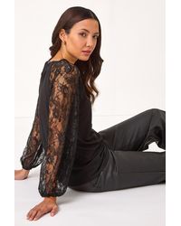 Roman - Lace Sleeve Stretch Tunic Top - Lyst