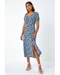 Roman - Ditsy Floral Ruched Stretch Midi Dress - Lyst