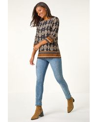 Roman - Ikat Border Hem Stretch Top - Lyst
