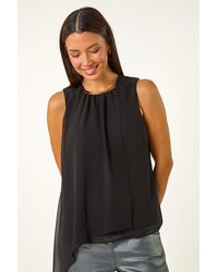 Roman - Neck Trim Asymmetric Woven Top - Lyst