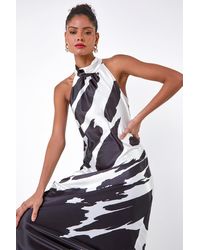 Roman - Dusk Fashion Satin Abstract Print Halterneck Dress - Lyst