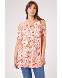 Roman Curve - Leaf Print Cold Shoulder Jersey Top - Lyst