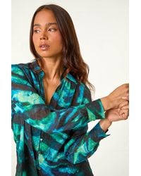 Roman Petite - Animal Print Button Up V-Neck Blouse - Lyst