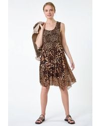 Roman - Animal Print Stretch Mesh Dress - Lyst