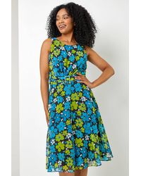 Roman Petite - Floral Buckle Detail Chiffon Dress - Lyst